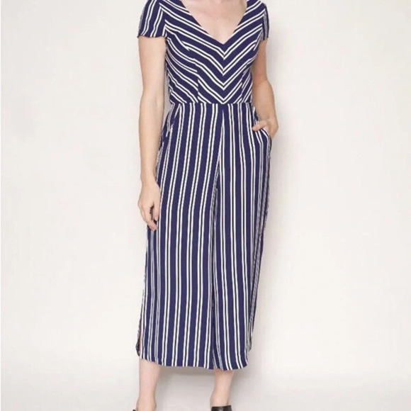 Amanda Uprichard Jumpsuit Navy Stripped SIZE L - Picture 1 of 14